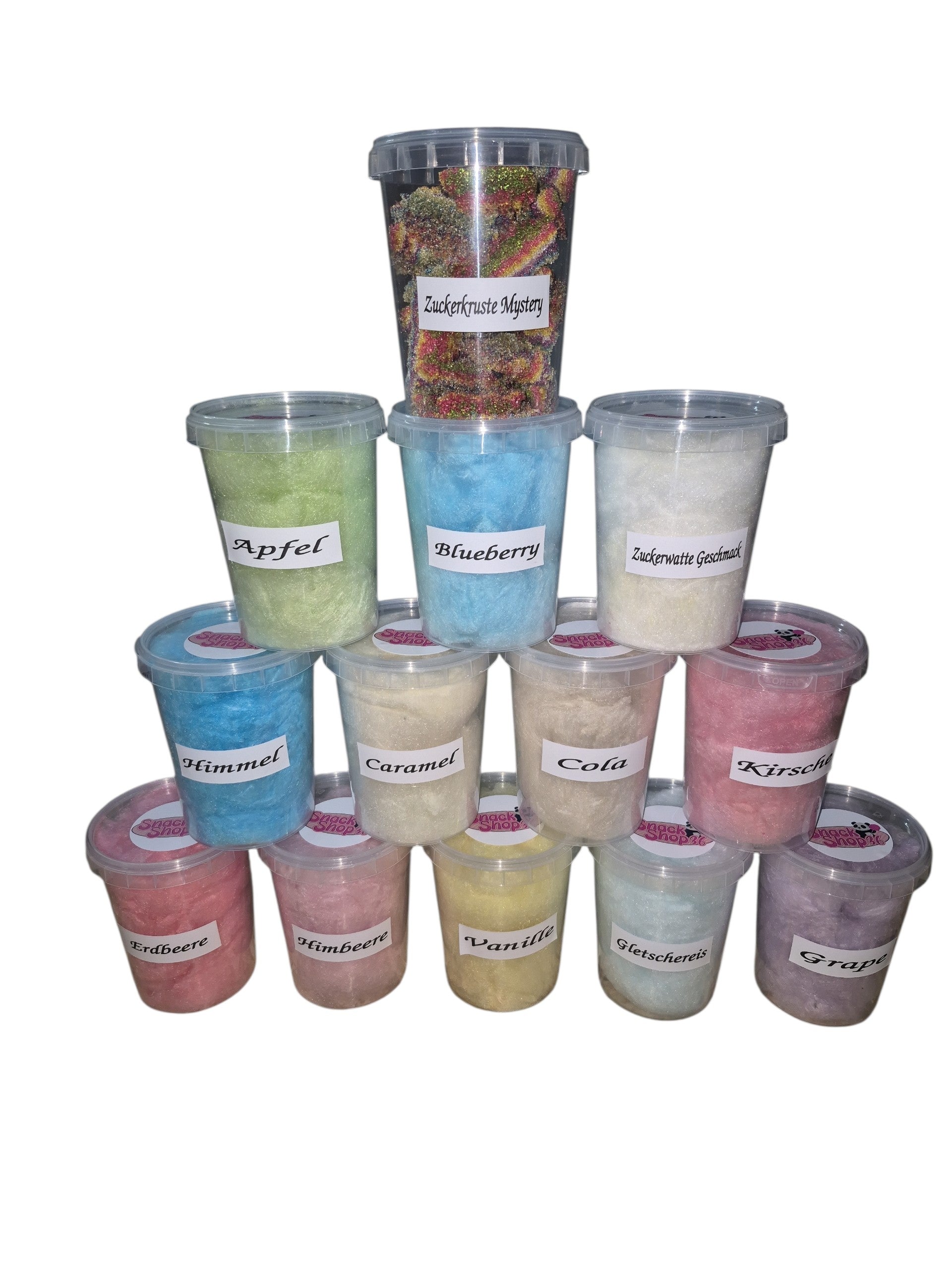 Zuckerwatte in 13 verschiedenen Geschmacksrichtungen je 520ml Becher.
