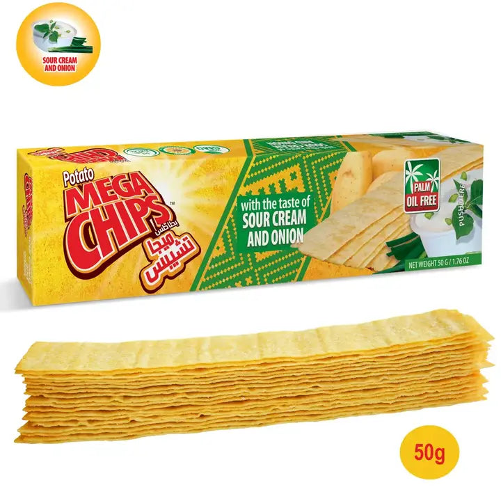 KARTOFFEL-MEGA-CHIPS MIT SAUERRAHM UND ZWIEBELN 50g