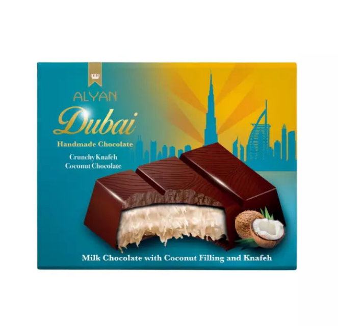Extra Saftige Dubai Schokolade 100 g mit Kokosnuss und Kadayif Füllung