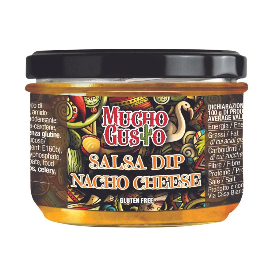 Mucho Gusto Salsa Dip Nacho Cheese, Cheddar-Salsa 220g MHD:11.02.2027