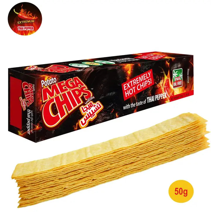 Potato Mega Chips „THAI PEPPER EXTREMUM“ – extrem scharfe, natürliche Kartoffelchips ohne Palmöl 50g
