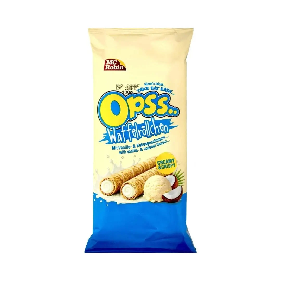 Opss Waffelröllchen Vanille & Kokos 100g MHD:17.09.2027
