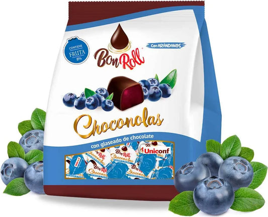 Uniconf BonRoll Fruchtgelee in dunkler Schokolade Blaubeere, 80 g