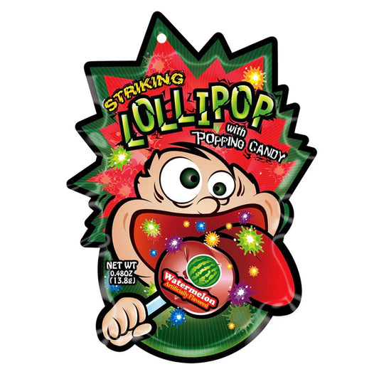 Striking Lollipop Watermelon, Wassermelonen-Geschmack Lutscher mit Knisterpulver, 13g
